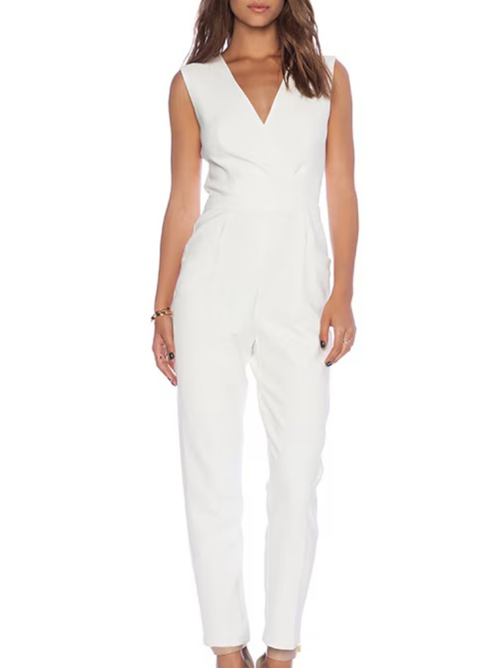 Trina Turk White V-Neck Sleeveless Jumpsuit